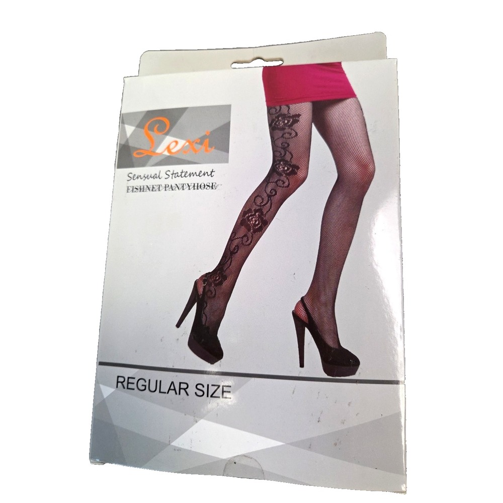 Lexi Black Floral Seamless Fishnet Pantyhose Regular Size High Waist Sexy